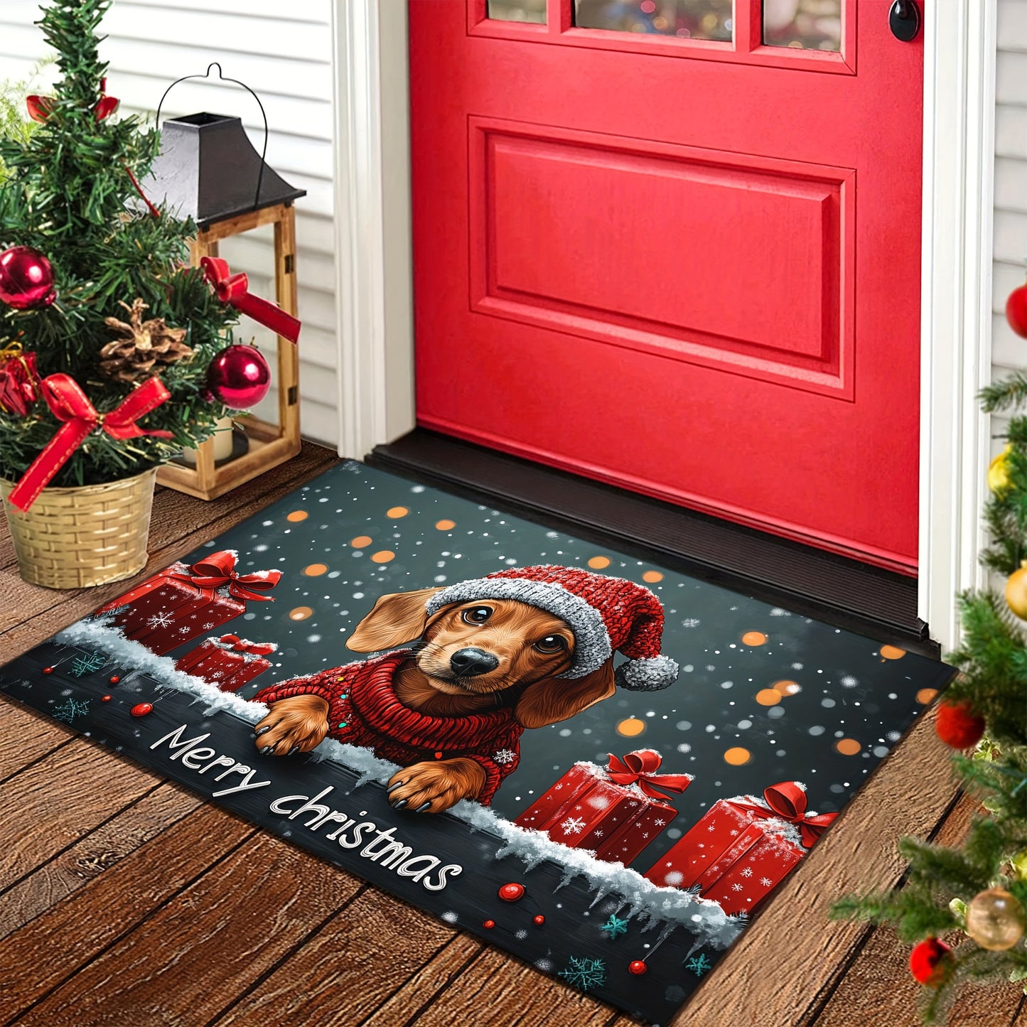 Christmas Dachshund Welcome Mat