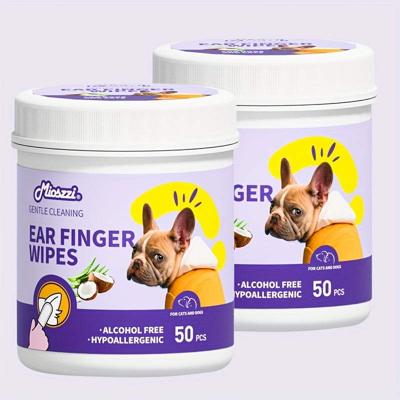 Mioszzi Dog Ear Cleaner Wipes | Finger Wipes for Dogs - Cleaning, Soothing, Deodorizing, Itch Relief - Coconut Scent, All Breed Sizes 1Pack/ 2Pack