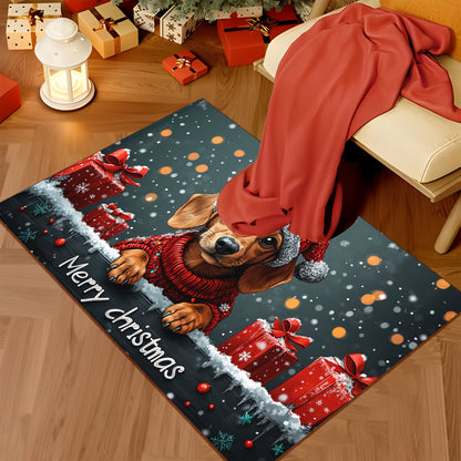 Christmas Dachshund Welcome Mat