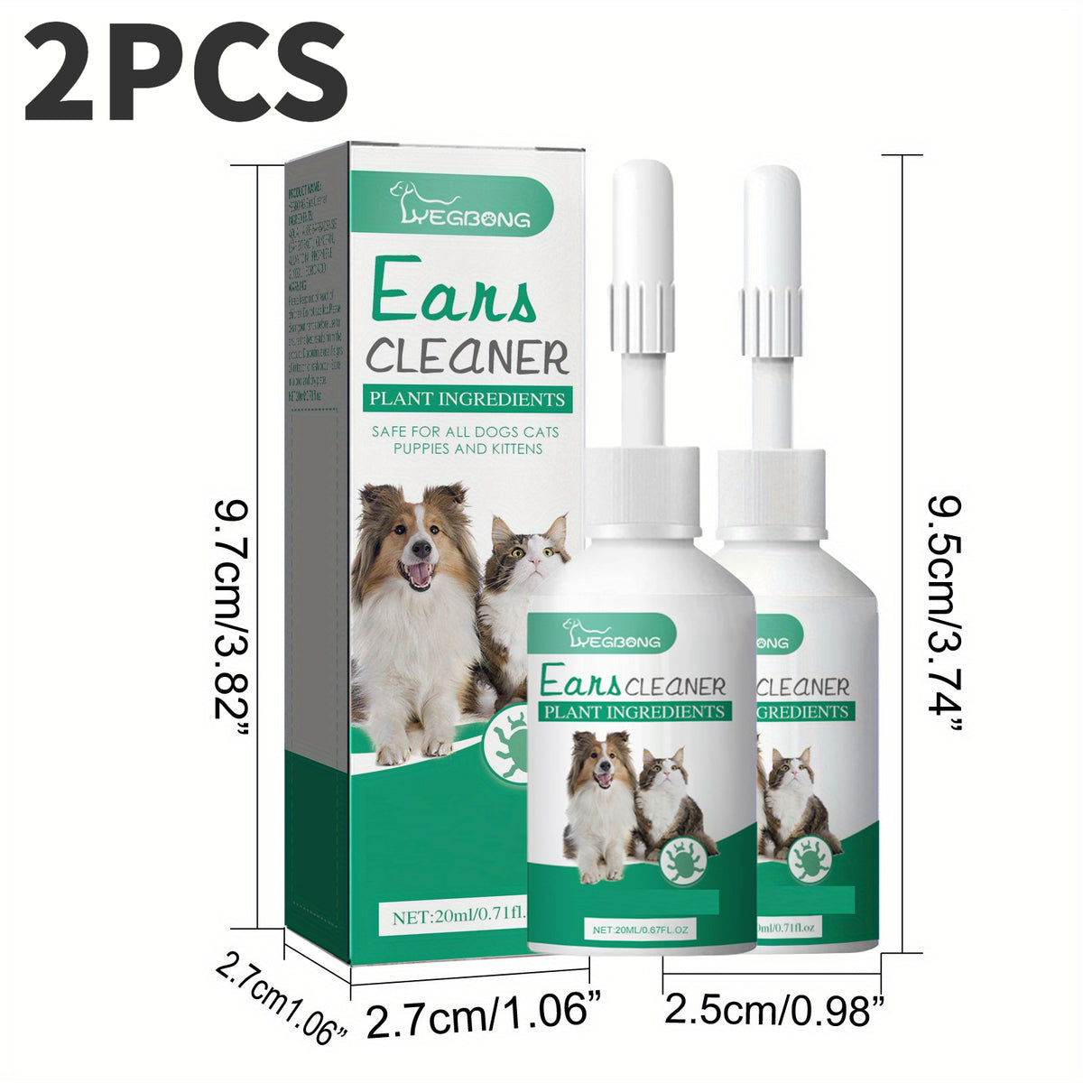 2pcs Pet Ear Cleaning Solution for Cats and Dogs | Gentle Removal of Ear Dirt, Cleans Ear Canals, Removes Debris, 2 X 60ml