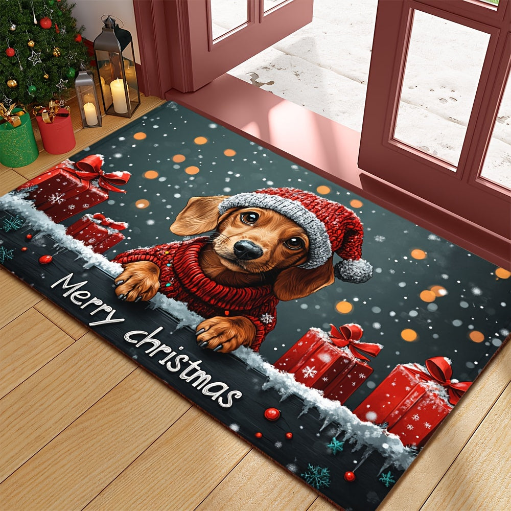 Christmas Dachshund Welcome Mat