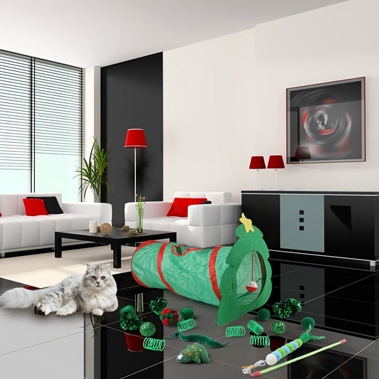 Christmas Cat Toy Tunnel Set - 21 Fun Pieces for Holiday Play!