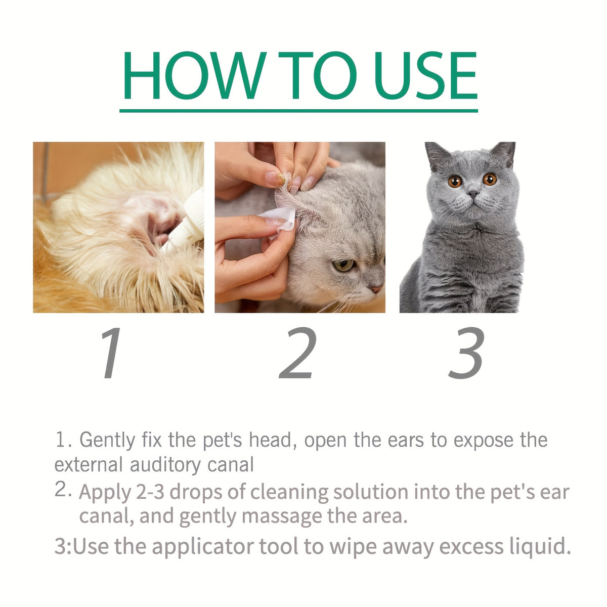 2pcs Pet Ear Cleaning Solution for Cats and Dogs | Gentle Removal of Ear Dirt, Cleans Ear Canals, Removes Debris, 2 X 60ml