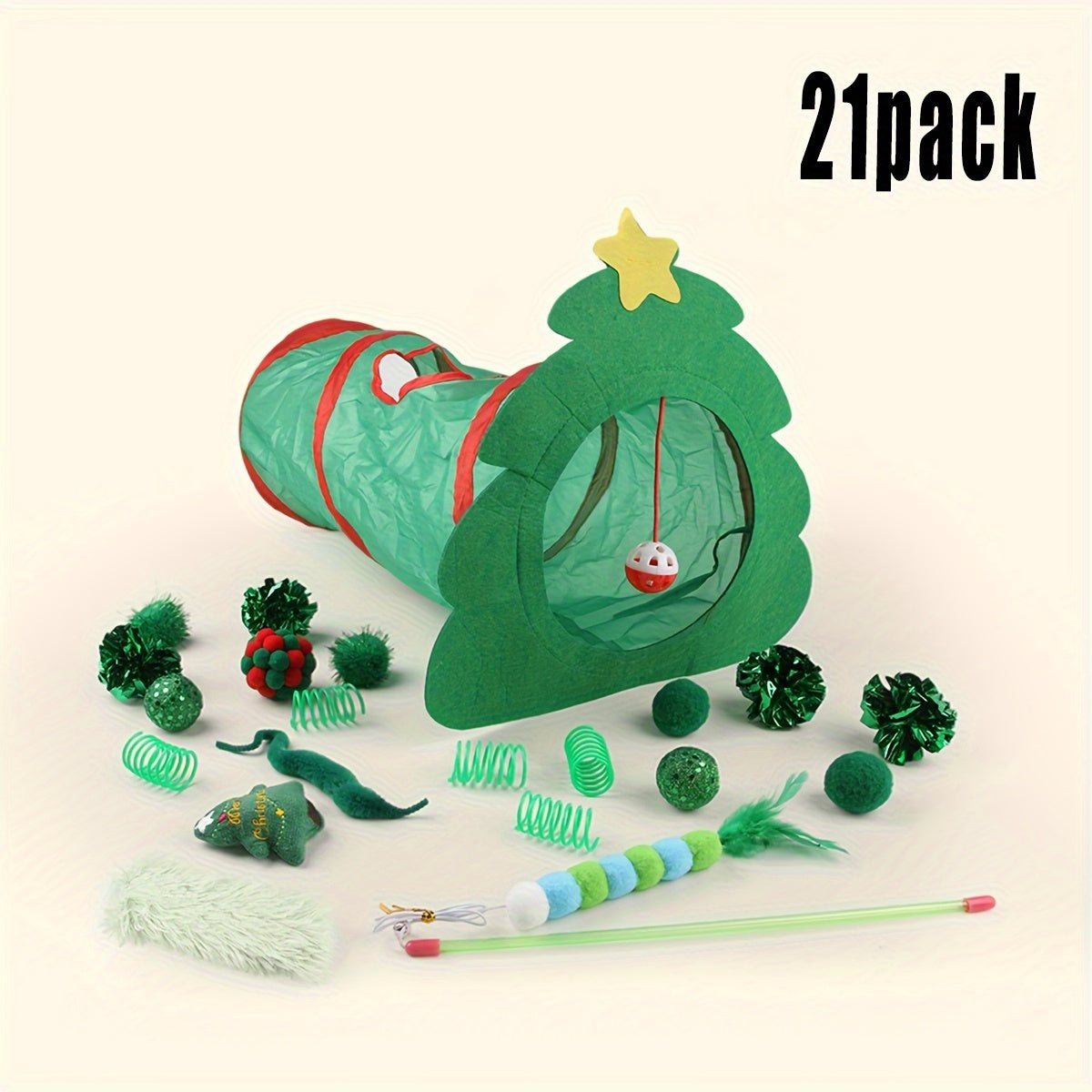 Christmas Cat Toy Tunnel Set - 21 Fun Pieces for Holiday Play!