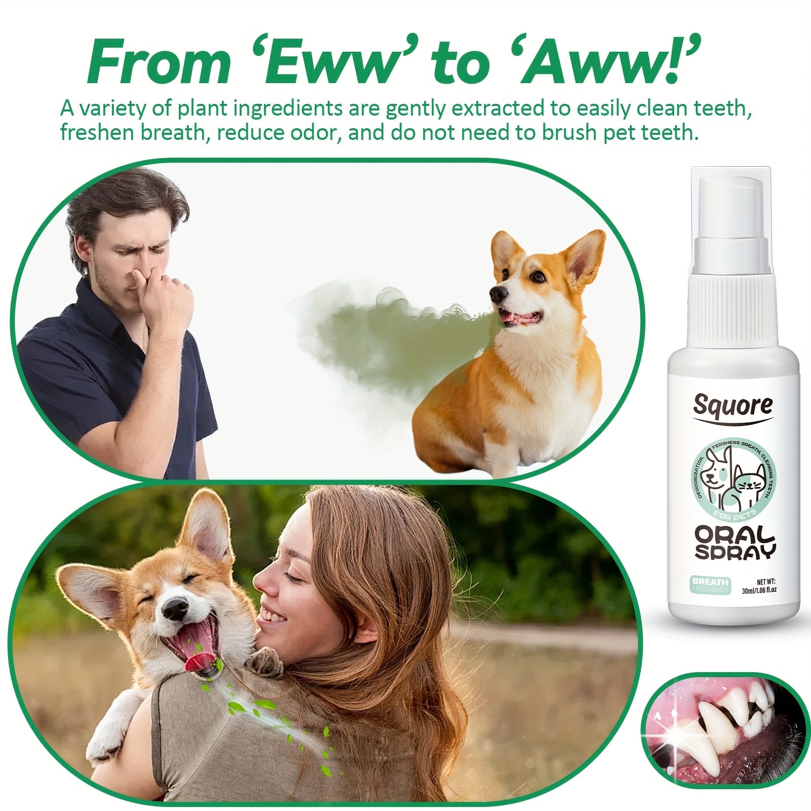 Spray oral para animais de estimação de 30 ml para cães e gatos - Refresca o hálito, limpa entre os dentes, fórmula baseada em plantas para remover odores, cuidados dentários para animais de estimação, refresca o hálito, cuidados dentários | Spray refrescante | Fórmula baseada em plantas