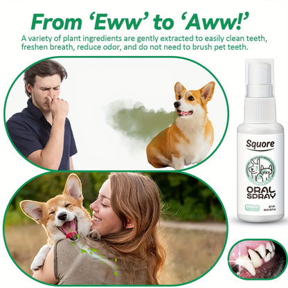 Spray oral para animais de estimação de 30 ml para cães e gatos - Refresca o hálito, limpa entre os dentes, fórmula baseada em plantas para remover odores, cuidados dentários para animais de estimação, refresca o hálito, cuidados dentários | Spray refrescante | Fórmula baseada em plantas