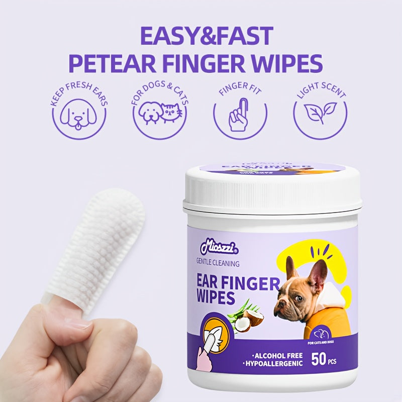 Mioszzi Dog Ear Cleaner Wipes | Finger Wipes for Dogs - Cleaning, Soothing, Deodorizing, Itch Relief - Coconut Scent, All Breed Sizes 1Pack/ 2Pack