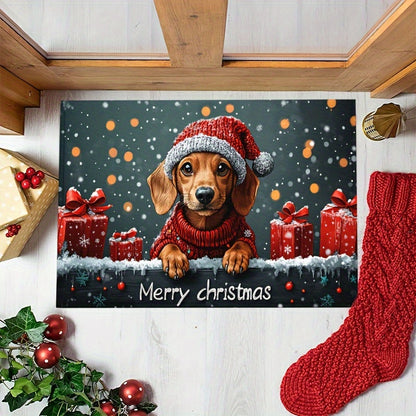 Christmas Dachshund Welcome Mat