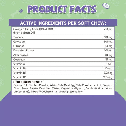 Dog Allergy Chews, with Hydrolyzed Protein, Omega-3 Complex, Probiotic Pro-6, Aloe Vera Polysaccharides + Chamomile, Zinc + B Vitamins, Suitable for All Breeds