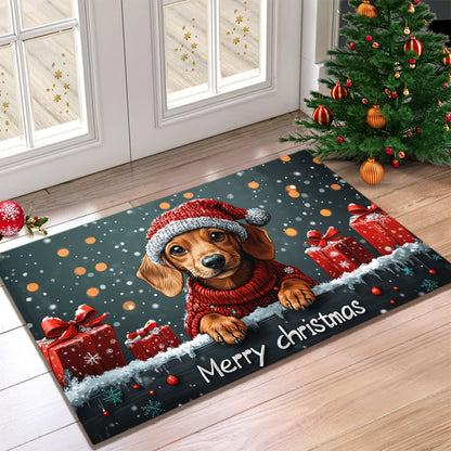 Christmas Dachshund Welcome Mat