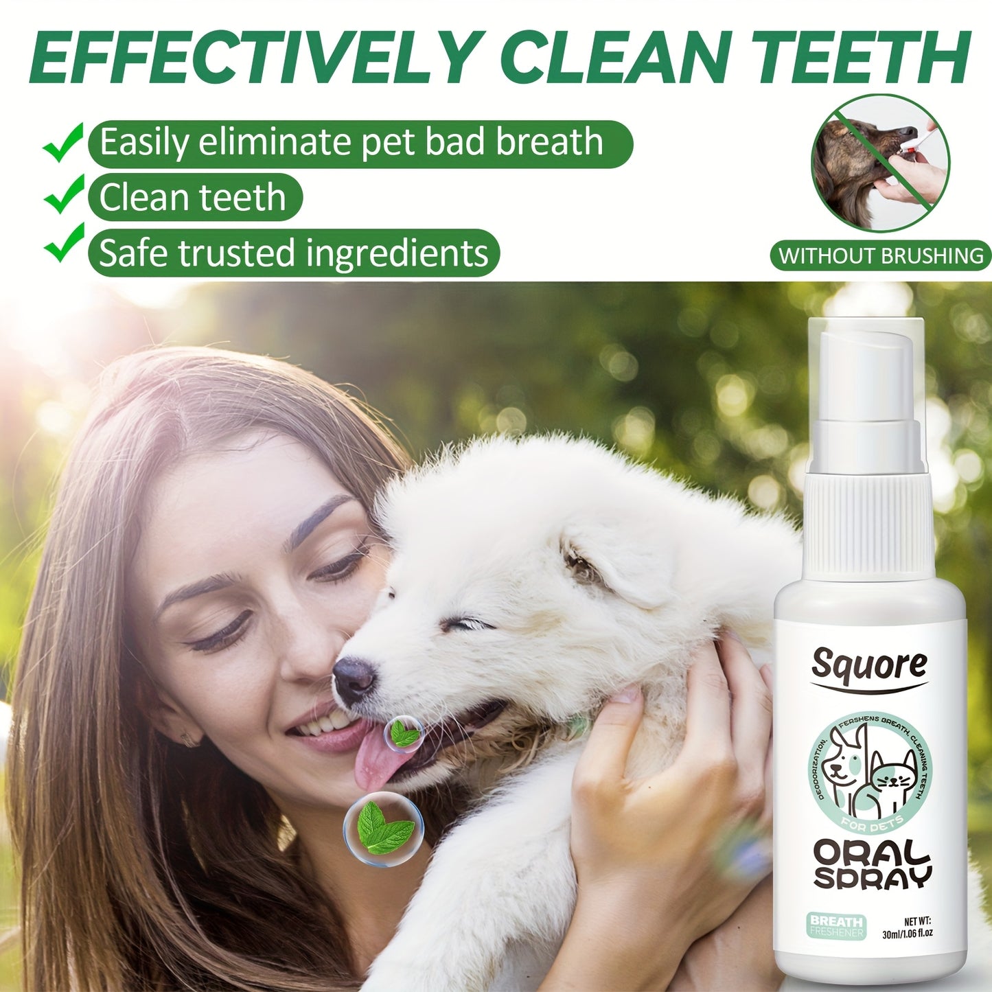 Spray oral para animais de estimação de 30 ml para cães e gatos - Refresca o hálito, limpa entre os dentes, fórmula baseada em plantas para remover odores, cuidados dentários para animais de estimação, refresca o hálito, cuidados dentários | Spray refrescante | Fórmula baseada em plantas