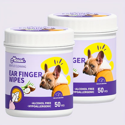 Mioszzi Dog Ear Cleaner Wipes | Finger Wipes for Dogs - Cleaning, Soothing, Deodorizing, Itch Relief - Coconut Scent, All Breed Sizes 1Pack/ 2Pack