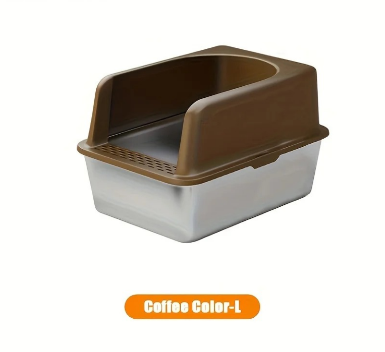 XL Stainless Steel Cat Litter Box with High Sides