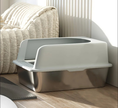 XL Stainless Steel Cat Litter Box with High Sides