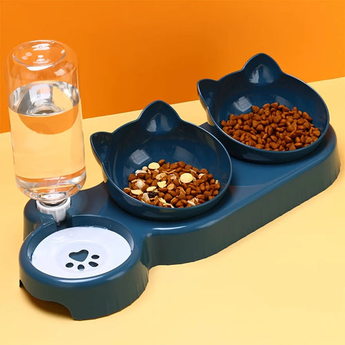 3 in 1 Cat Bowl Set with Gravity Water Feeder