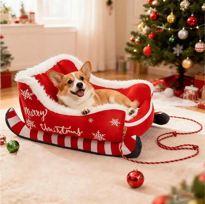 Cozy Christmas Pet Sleigh Bed - Warm & Washable