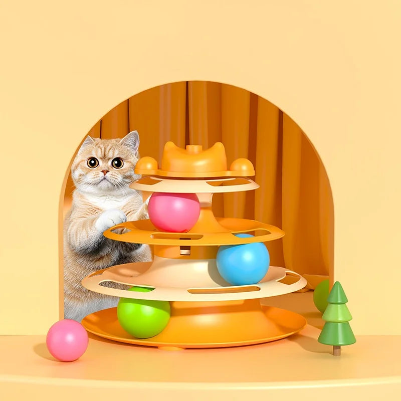 4-Layer Feather Cat Turntable Interactive Toy