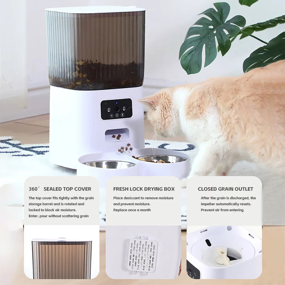 Smart Automatic Cat Feeder with Camera & Double Bowls