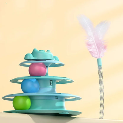4-Layer Feather Cat Turntable Interactive Toy