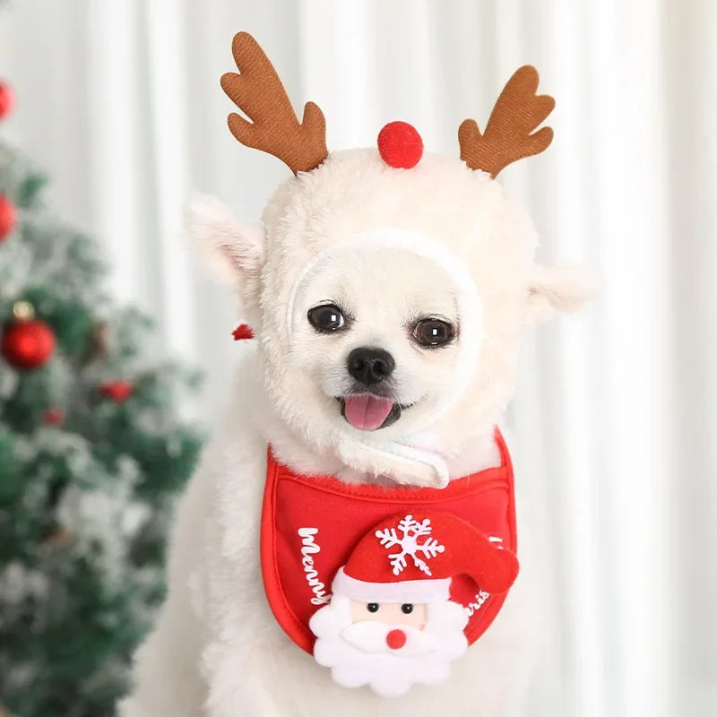 Festive Pet Christmas Hat & Saliva Towel Set