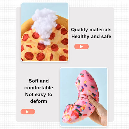 Irresistible Plush Pizza & Doughnut Dog Chew Toys