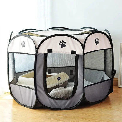 Portable Octagonal Pet Playpen with Breathable Mesh