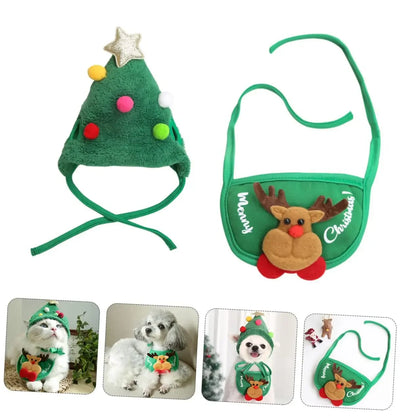 Festive Pet Christmas Hat & Saliva Towel Set