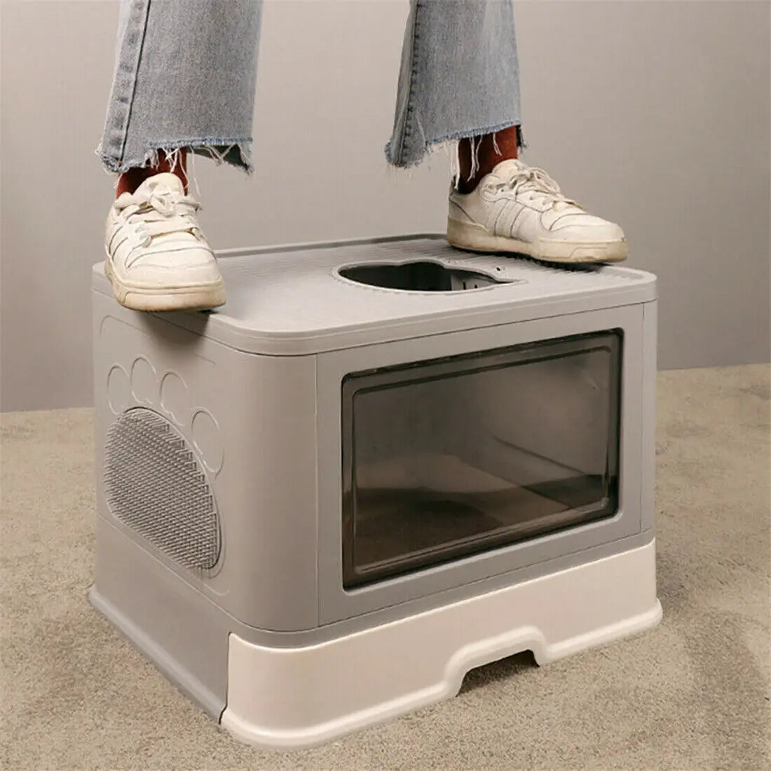 Foldable Cat Litter Box with Massager & Top Exit