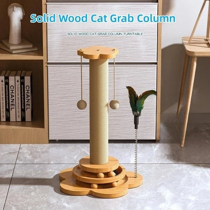 Solid Wood Cat Turntable with Sisal Scratching Board
