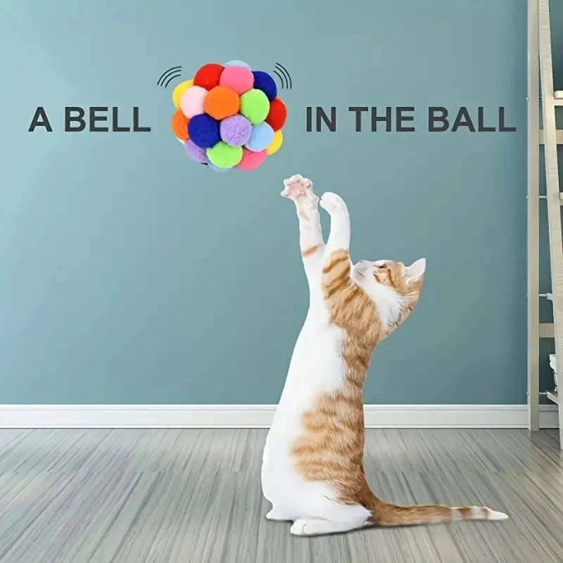 Colorful Cat Plush Ball Toy Set - Interactive Fun
