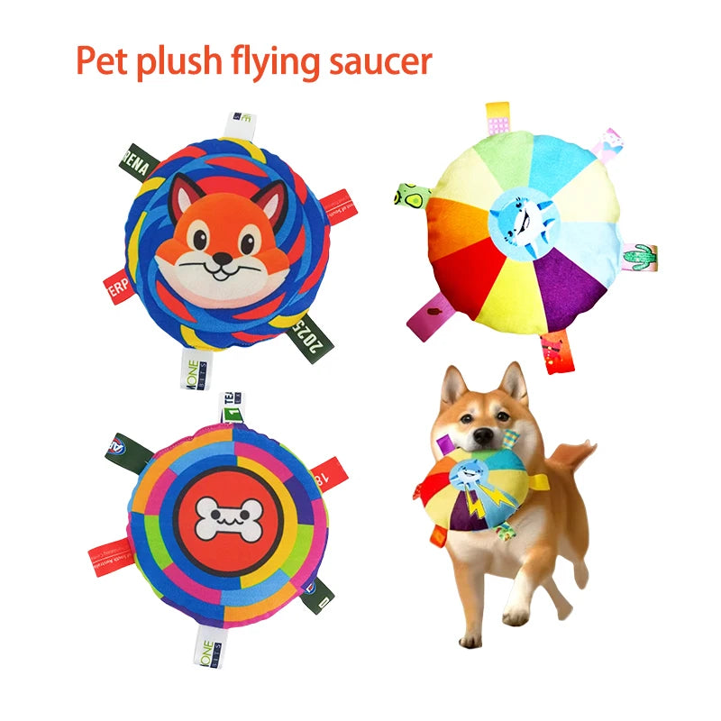 Vibrant Plush Flying Saucer Dog Toy with Bell