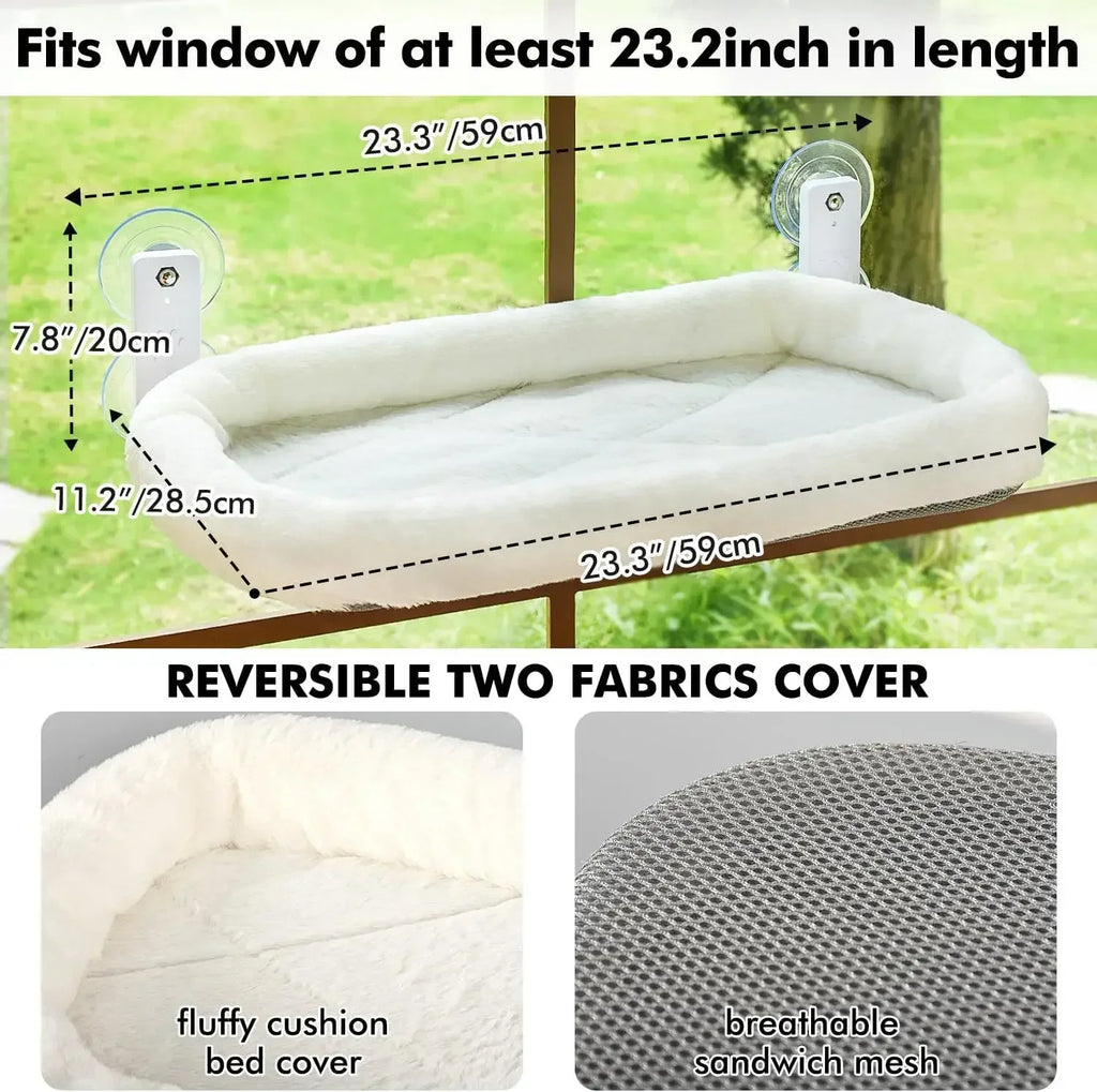 Foldable Cordless Cat Window Hammock Bed with Reversible Cover