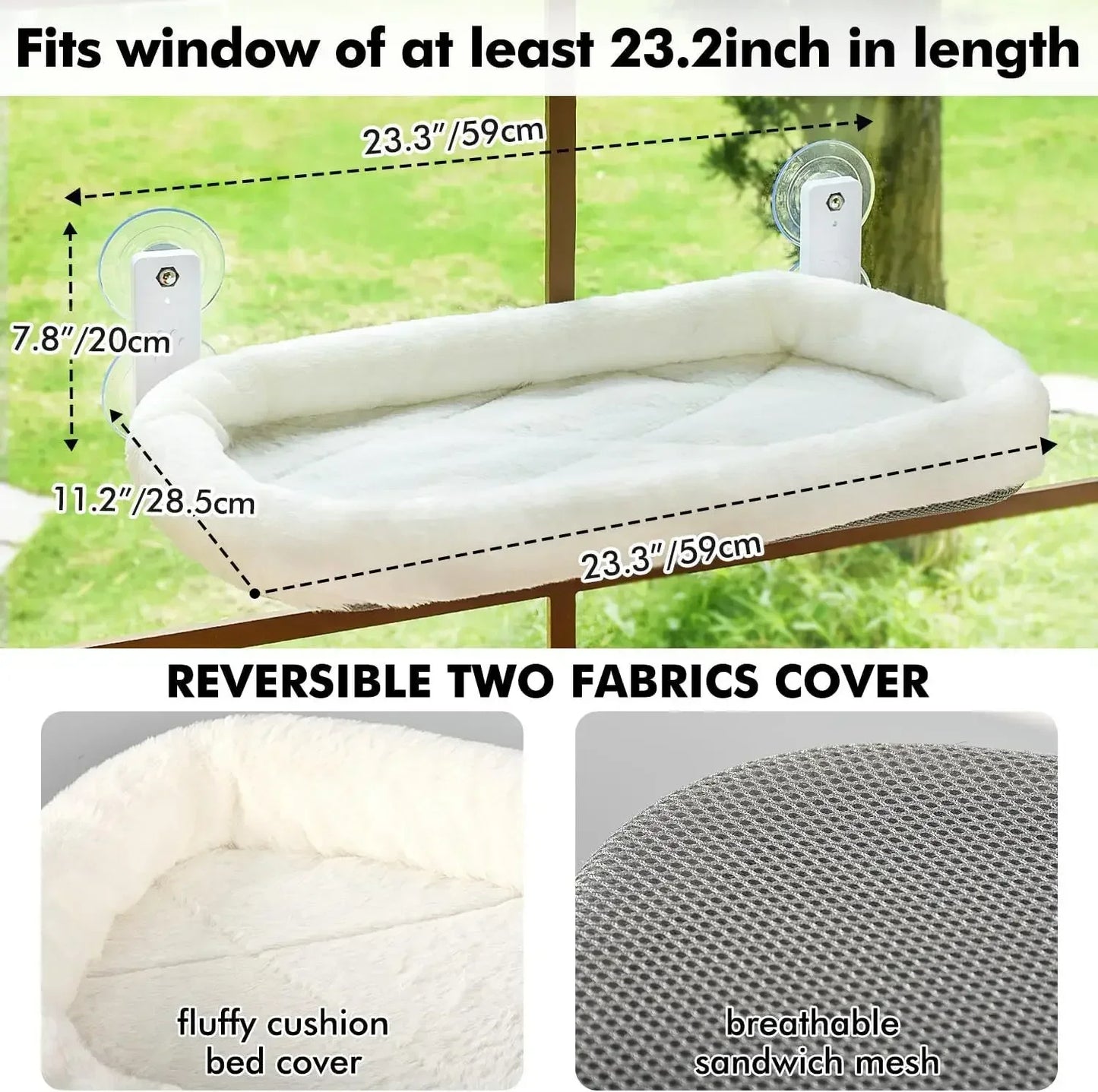 Foldable Cordless Cat Window Hammock Bed with Reversible Cover