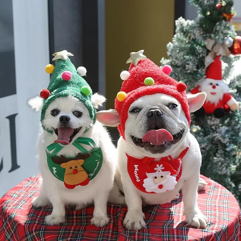 Festive Pet Christmas Hat & Saliva Towel Set