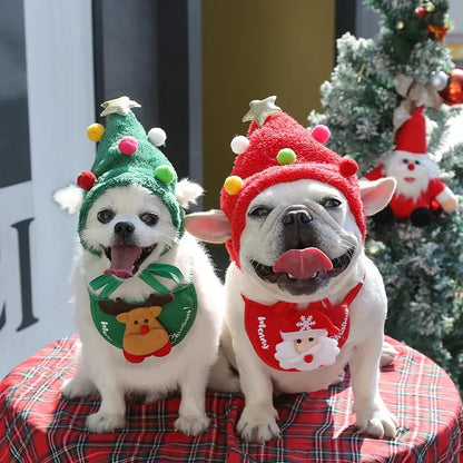 Festive Pet Christmas Hat & Saliva Towel Set