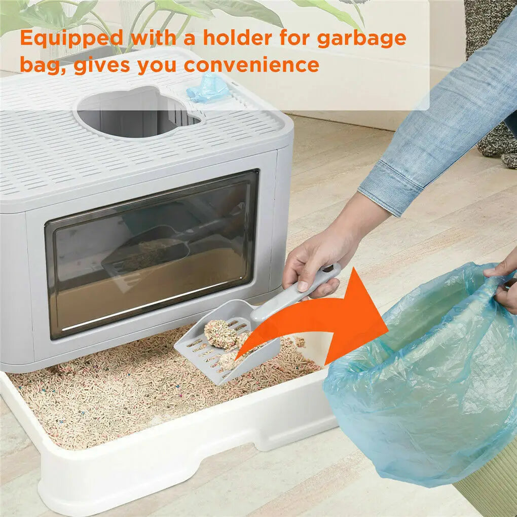 Foldable Cat Litter Box with Massager & Top Exit