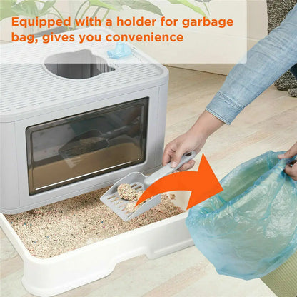 Foldable Cat Litter Box with Massager & Top Exit