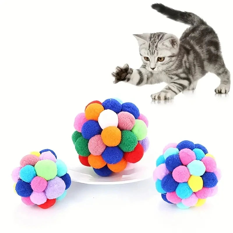 Colorful Cat Plush Ball Toy Set - Interactive Fun