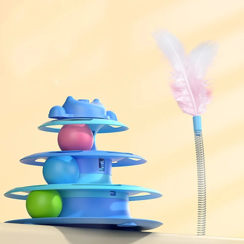 4-Layer Feather Cat Turntable Interactive Toy