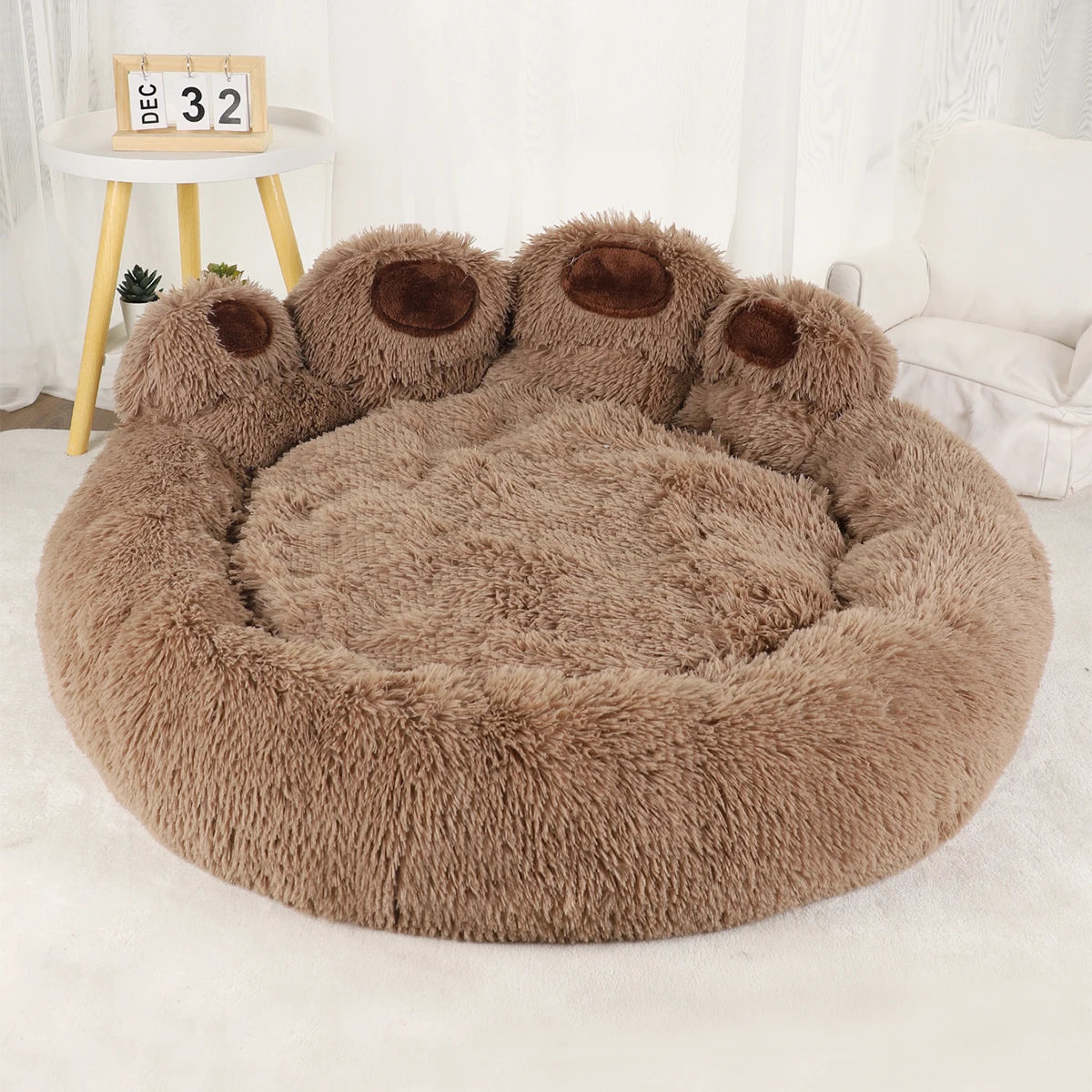 Cozy Paw-Shaped Fluffy Dog Bed