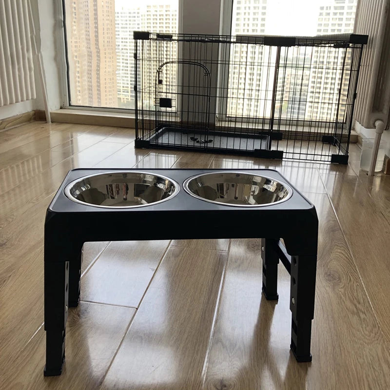 Adjustable Elevated Dog Feeder with Double Stainless Bowls
