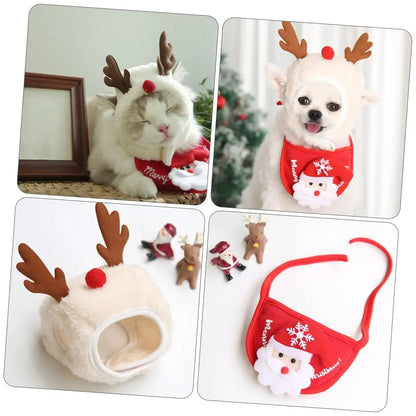 Festive Pet Christmas Hat & Saliva Towel Set