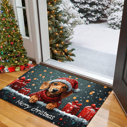 Christmas Dachshund Welcome Mat