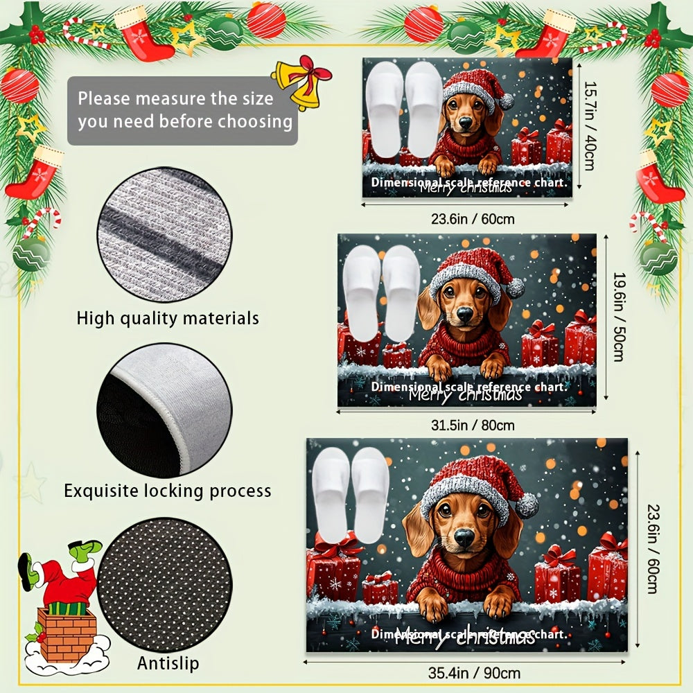 Christmas Dachshund Welcome Mat