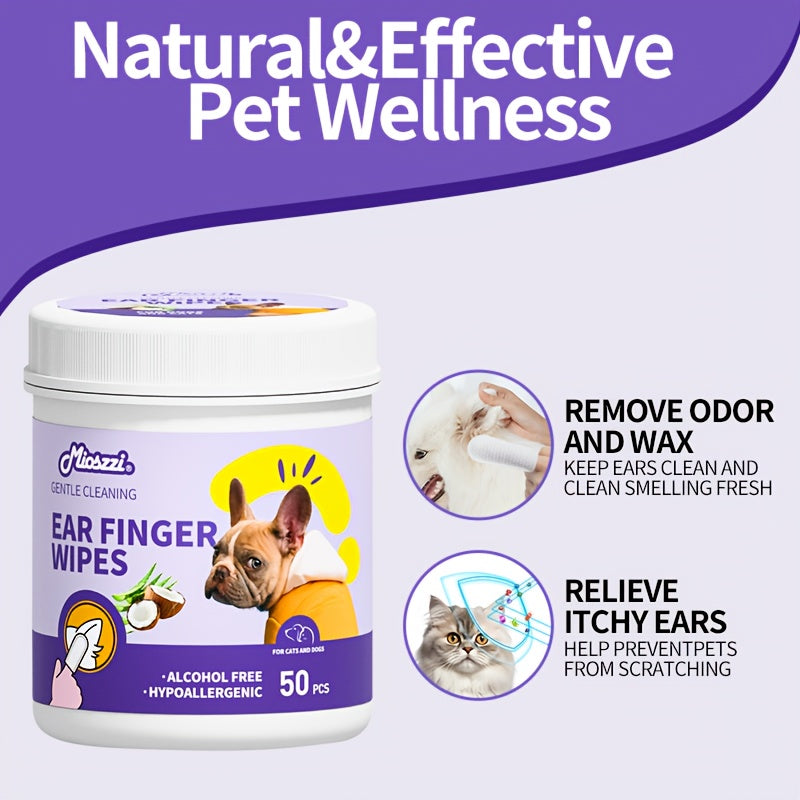 Mioszzi Dog Ear Cleaner Wipes | Finger Wipes for Dogs - Cleaning, Soothing, Deodorizing, Itch Relief - Coconut Scent, All Breed Sizes 1Pack/ 2Pack