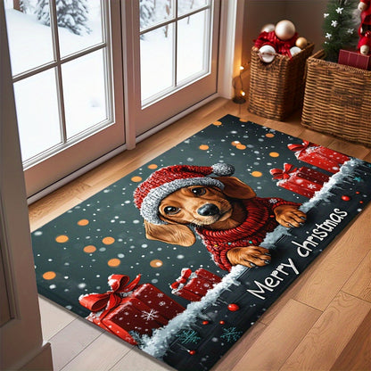 Christmas Dachshund Welcome Mat