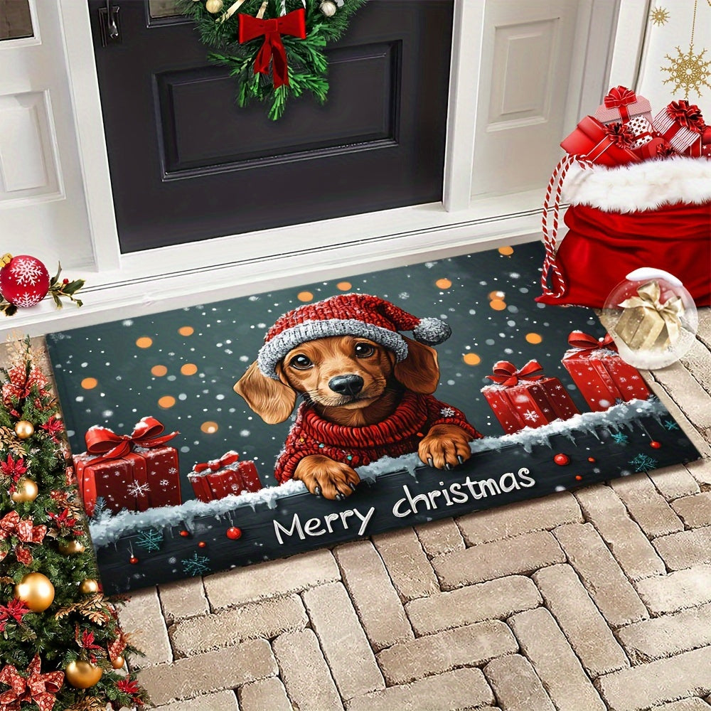 Christmas Dachshund Welcome Mat