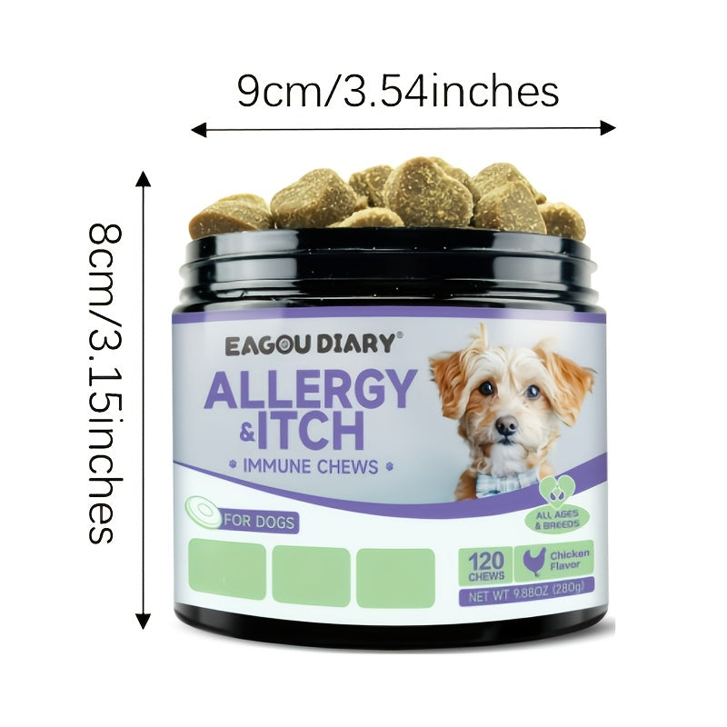 Dog Allergy Chews, with Hydrolyzed Protein, Omega-3 Complex, Probiotic Pro-6, Aloe Vera Polysaccharides + Chamomile, Zinc + B Vitamins, Suitable for All Breeds
