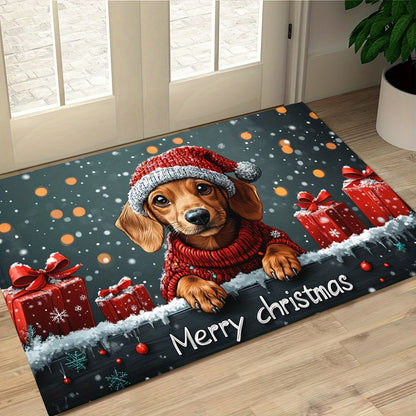 Christmas Dachshund Welcome Mat