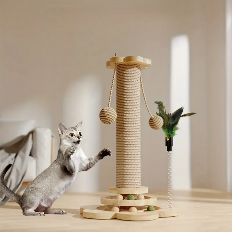 Solid Wood Cat Turntable with Sisal Scratching Board